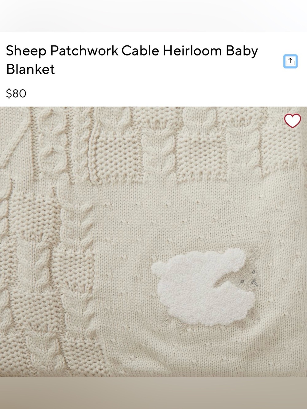 Pottery Barn Kids Sheep Patchwork Cable Blanket — NWT - Picture 6 of 7